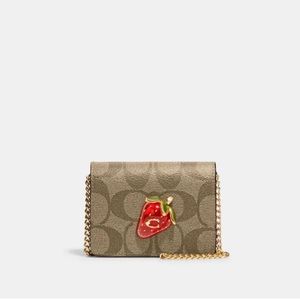 Coach Mini Wallet On A Chain In Signature Canvas With Strawberry